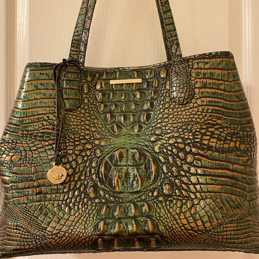 Brahmin handbag in metallic green